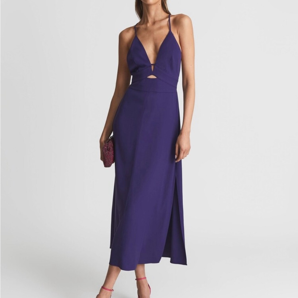 Reiss Purple Midi Dress with Cut Out and Slit